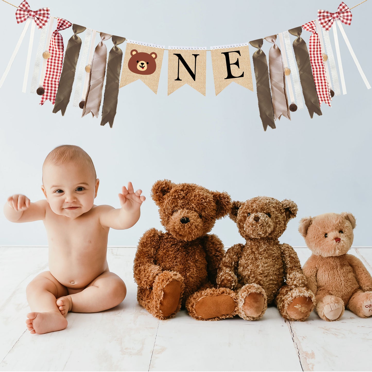 TEDDY BEAR BIRTHDAY One Highchair Banner - Bear 1st Birthday, One Highchair Bunting, Bear theme First Birthday party Baby Boy shower Garland