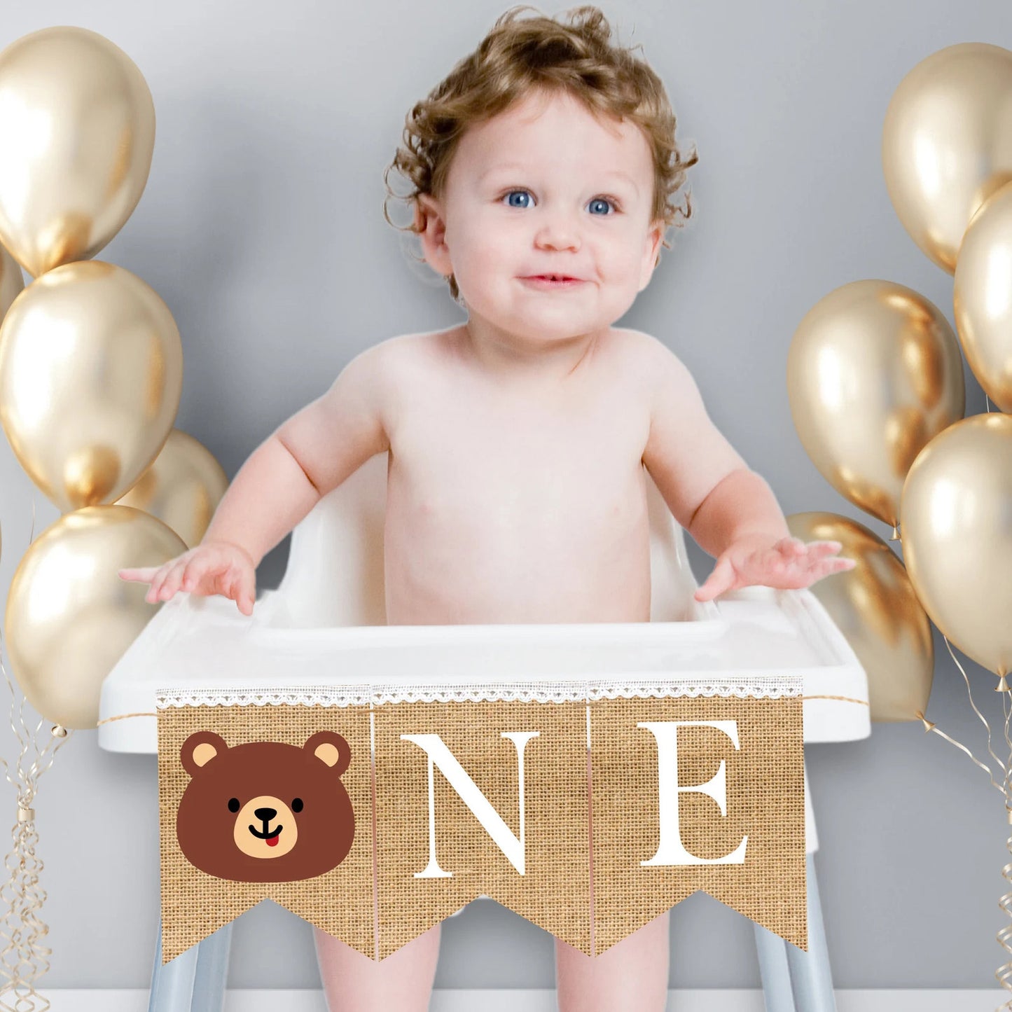 TEDDY BEAR BIRTHDAY One Highchair Banner - Bear 1st Birthday, One Highchair Bunting, Bear theme First Birthday party Baby Boy shower Garland