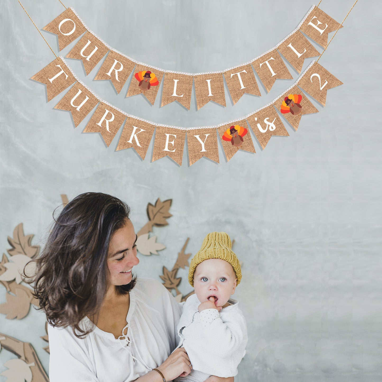 Our little turkey is turning 2 Two, Thanksgiving first Birthday decor Rustic Burlap banner bunting for party decorations Custom thanksgiving