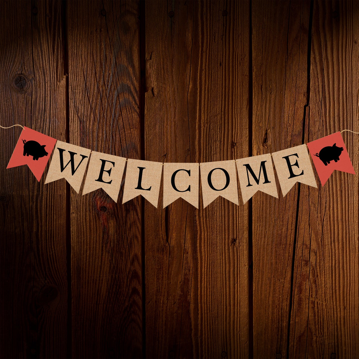 Welcome with a little pig Bunting Banner, Barnyard Birthday Party Theme, Event Decor, Food Table Hanging Sign